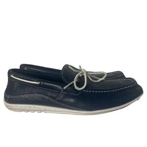 - Rockport Navy & White Leather Boat Loafer Shoe Moccasin Rubber Sole